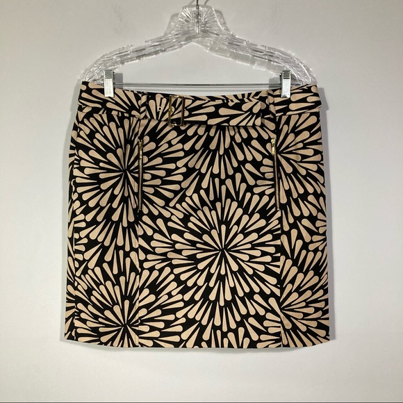 Talbots Petites Tan Black Print Cotton Blend Belted Zipper Pencil Skirt Sz 14 - Picture 1 of 3